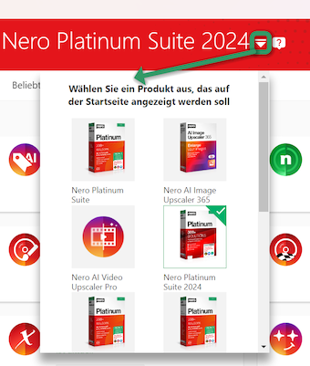 Nero-Start-Produkt auswählen-Bildschirmfoto-Deutsch